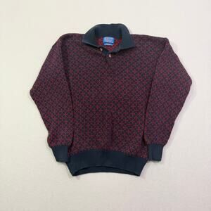 Pendleton Collared Sweater Men's Medium Red Blue Geometric Cotton Outdoors